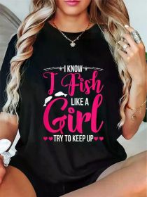 Women Fishing Shirt for Girls Fish Bass Fishing T-Shirt, Women'S Clothing (Color: Black, size: S)