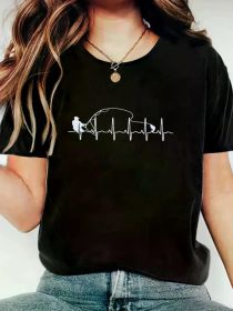 Fly Fishing Heartbeat Fish Trout Fishing T-Shirt, Women'S Clothing (Color: Black, size: L)
