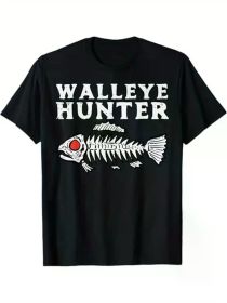 Walleye Hunter Fishing Fish Lover Fisherman Men Women Boys GirlsT-Shirt, 100% Cotton (Color: Black, size: XL)