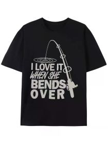 Men's Front Printed Short Sleeve T-Shirt - Comfortable and Breathable Summer, Spring & Fall Casual Top - Fisher Man T-Shirt, Fishing Dad Gift (Color: Black, size: XXXL)