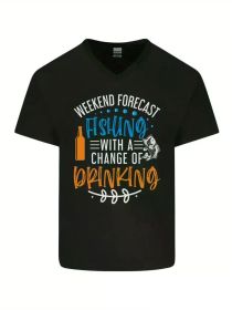 Fishing Forecast Funny Beer Fisherman 2 Mens V-Neck Cotton T-ShirtComfortable & fashionable Couple Clothing (Color: Black, size: XXXL)