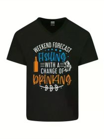 Fishing Forecast Funny Beer Fisherman 2 Mens V-Neck Cotton T-ShirtComfortable & fashionable Couple Clothing (Color: Black, size: S)