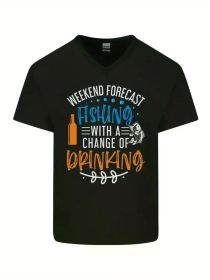 Fishing Forecast Funny Beer Fisherman 2 Mens V-Neck Cotton T-ShirtComfortable & fashionable Couple Clothing (Color: Black, size: L)