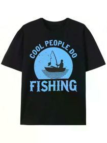 "Cool Man Fishing" Men's Black Cotton T-Shirt - Unique Bass Pattern, Ideal for Dads and Outdoor Lovers, Perfect Father's Day Gift (Color: Black, size: XXXL)
