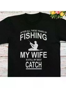 Funny fishing print casual t-shirt, men's crew neck short sleeves, soft and breathable, comfortable clothing for outdoor sports (Color: Black, size: XXXL)