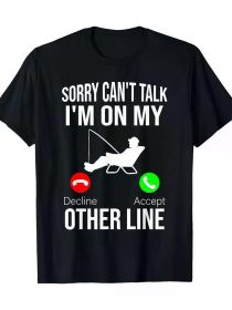 Funny "Sorry Can't Talk, I'm Fishing" Men's T-Shirt - 100% Cotton, Short Sleeve, Crew Neck in Black with Humorous Bass Fishing Graphic (Color: Black, size: XXXL)
