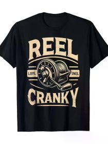 Outdoor men's clothing, funny quirky fishing reels word game t-shirts, humorous fisherman t-shirts, men's t-shirts (Color: Black, size: XL)